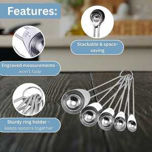 Juego combinado de tazas y cucharas medidoras de acero inoxidable, Juego de 4 tazas y 4 cucharas con asas de alambre de fácil agarre para cocinar y hornear - Product Image 3