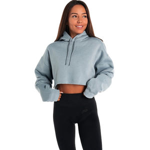 Nouveau pull-over décontracté à capuche pour femmes, sweat-shirt court surdimensionné avec logo sur le devant pour la saison d'hiver, vente en gros OEM - Product Image 3