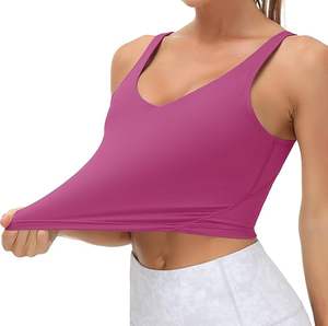 Custom logo Solid Color <b>Crop</b> <b>Top</b> Cross Back Women Longline Sports Bra Padded <b>Top</b> - Product Image 3