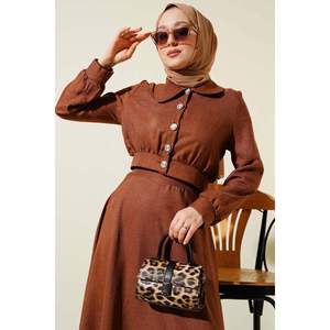 Ensemble Veste Courte Boutonnée et Jupe 2 Pièces Marron - Product Image 2