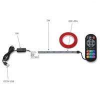 Kit de Tiras de Luz Ambiental LED RGB para Auto, Negro, 5W, USB, Iluminación Interior con Control Remoto, DIY