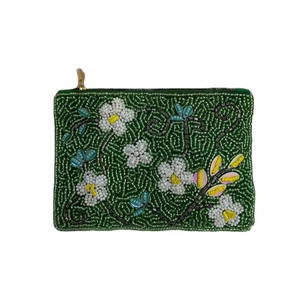 Élégant dernier mini sac à fermeture éclair perlé de fleurs vertes brodées avec un travail manuel à la mode et une finition de qualité supérieure de l'Inde - Product Image 1