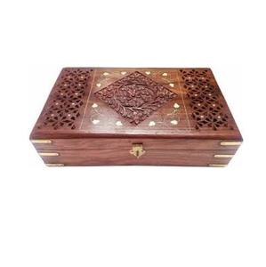 Boîte de rangement en bois rectangulaire faite à la main en bois d'acacia écologique avec travail en laiton de haute qualité pour la décoration intérieure - Product Image 1