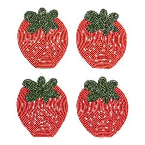 Sous-verre de conception de fraise de broderie perlée à la main élégante de qualité supérieure pour le décor élégant de table à manger belle à la mode de l'Inde - Product Image 1