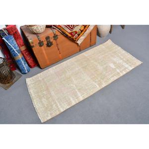 พรมวินเทจขนาด 2.3x4.9 ฟุต, พรมตุรกีขนาดเล็ก, พรมโมร็อกโกสีขาวน้ำตาล - Product Image 2