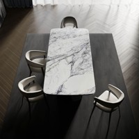 Table à manger rectangulaire en marbre Galaxy 220 cm, blanc et argent, stable, 6 places, design moderne minimaliste, aucun assemblage requis