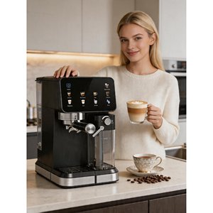 Machine à café expresso automatique programmable à une touche, 20 bars de pression, 1350W, pour usage en restaurant, machine à cappuccino et latte, écran LCD - Product Image 2