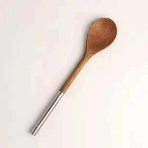 Ensemble d'ustensiles de cuisine en bois avec poignée en acier inoxydable - Product Image 1