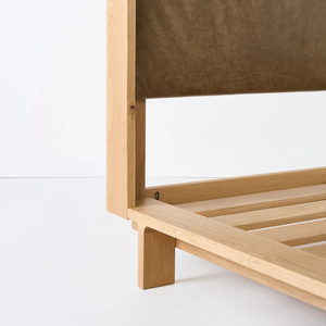 Luxury Solid Teak <b>Bed</b> Frame with Upholstered Headboard for <b>Modern</b> Bedroom Furniture - Product Image 4
