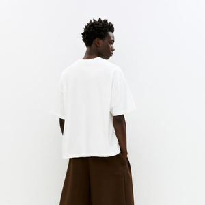 Camiseta de manga corta con cuello redondo acanalado suave para hombre 280GSM 100% camiseta en blanco de algodón - Product Image 4