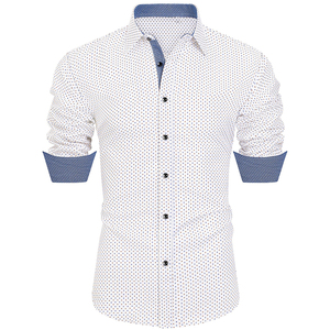 เสื้อเชิ้ตแขนยาวสำหรับผู้ชายคอตตอนผสมกันความชื้นลำลองคอตตอนสีพื้นมีสไตล์ - Product Image 1