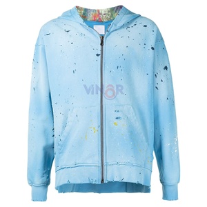 เสื้อฮู้ดดี้ทรงหลวมแบบครอป ผ้าเฟรนช์เทอร์รี่เนื้อหนา คุณภาพสูง ผลิตตามสั่ง ทรงหลวมไหล่ตก สไตล์ดิสเทรส - Product Image 5