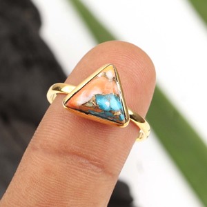 Joyería de moda Oyster natural Cobre Turquesa Anillo Triángulo Forma 18K Micron Chapado en oro 925 Plata esterlina Mujeres Aniversario - Product Image 1