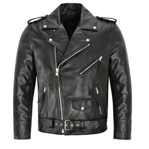 Blouson de moto en cuir noir chaud pour homme avec col en fourrure, chauffant et coupe-vent, style urbain, option logo personnalisé pour l'hiver - Product Image 1
