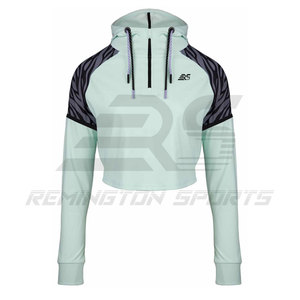 ผู้หญิงออกกําลังกายแขนยาวลําลองพืชยอดนิยมเสื้อกันหนาวหมวกและกางเกงวอร์มชุดกีฬาเสื้อกันหนาวหมวกตัด - Product Image 3