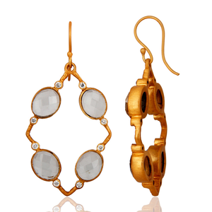 White Zircon Crystal Quartz Earrings Indian Designer Gemstone Brass Fashion Earrings Supplier Jewelry Vintage Collection - Product Image 3