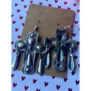 Tim Yazzie White Gold Cross Dangle Earrings Gold Plated Sterling <b>Silver</b> <b>Hoop</b> Drop Pearl for Parties Christian Celebrations - Product Image 4
