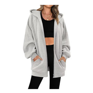 Sweatshirts d'hiver zippés à capuche de grande taille pour femmes, respirants, anti-rides, logo imprimé sur le devant, tarif de gros OEM personnalisé - Product Image 3