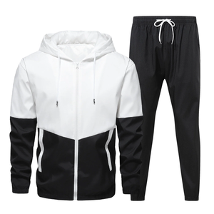 Ensemble de survêtement à capuche pour homme, color block, manches longues, fermeture éclair, pantalon de jogging sportif, respirant, léger, pour le printemps - Product Image 1