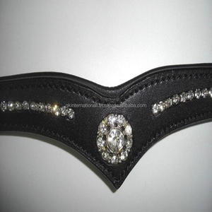 Bande de sourcils cheval en cuir en forme de V, haute qualité, en cuir de vache complet, conçu avec des strass argentés et cristaux transparents, toutes les tailles, - Product Image 3