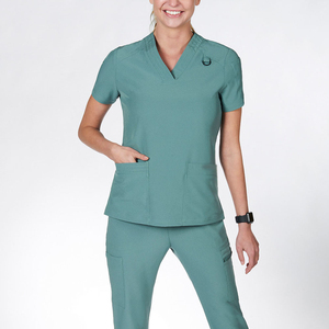 Algodón Poliéster Nuevo Conjunto de exfoliación para mujer Estilo Tops Hospital Uniforme médico Conjuntos Cuello en V Color blanco sólido Enfermería Scrubs Mujer - Product Image 5