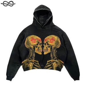 Custom Heavy Fleece Inside Vintage Faded Worker Sudadera con capucha con logotipo bordado Acid Wash Print Hoodie - Product Image 2