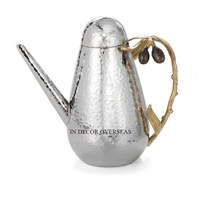 Pichet à eau et à café en verre transparent de haute qualité avec poignée en métal design unique poli brillant argenté