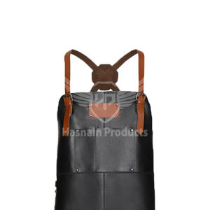 Tablier à bavette en cuir véritable de taille confortable de style tendance en gros étiquette personnalisée de haute qualité pour l'acheteur de produits alimentaires commerciaux - Product Image 3