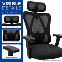 Chaise de bureau en maille noire avec accoudoirs coulissants, soutien lombaire réglable et base incurvée pour bureaux à domicile et postes de travail