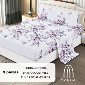 Set copripiumino floreale 3 pezzi 100% poliestere con lenzuolo con angoli lavabile e federe (100TC) - Product Image 2