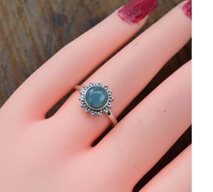 แหวนดอกไม้ทรงกลมสีอะความารีน925เงินสเตอริงกับพลอยธรรมชาติเครื่องประดับคริสเตียนโบฮีเมียนออกแบบหรูหรานำโชคประจำเดือนมีนาคม - Product Image 4