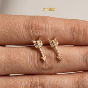 Pendientes de Oro de 14K con Flecha y Diamantes Cultivados en Laboratorio, Certificados por IGI, con Micropavé, Joyería Fina de Lujo para Mujer, Zyorio Jewels - Product Image 5