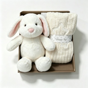 5-7 Years Bunny Plush Gift Set White Rabbit Stuffed Toy & Knit <b>Blanket</b> Birthday <b>Box</b> with Mesh Lining - Product Image 5