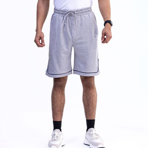 Pantalones Cortos Deportivos de Buena Calidad, con Logotipo Personalizado, para Entrenamiento, Lisos, Teñidos, Personalizados para Hombre, Color Gris con Ribete Negro y Bolsillo Trasero - Product Image 1