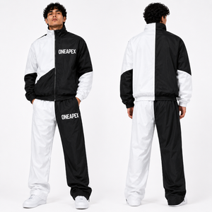 Conjunto Deportivo Cortavientos para Hombre en Blanco y Negro, Chaqueta Deportiva con Cierre Completo y Pantalones a Juego, Estilo Urbano - Product Image 2