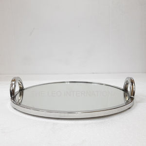 Plateau rond de style moderne du milieu du siècle, motif géométrique doré distinctif, vaisselle de salon, plateau de service créatif - Product Image 3