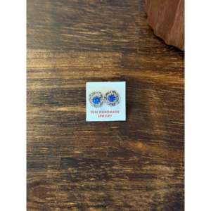 Zuni Handmade Opal & Sterling <b>Silver</b> <b>Stud</b> Earrings Flower Shaped with Bezel Setting for Gift - Product Image 3