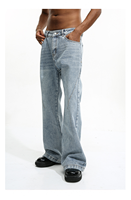 Jean cargo évasé oversize à taille boutonnée, coupe droite, poches avant et arrière, en denim délavé, style vintage, coupe-vent, hiver