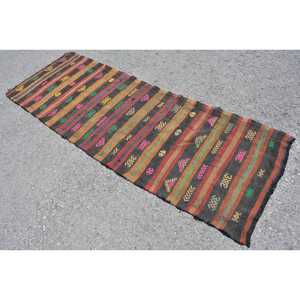 2.8x8 ft Vintage Turkish Rug, Runner Rug, Kilim <b>Brown</b> <b>Wool</b> Rug - Product Image 4