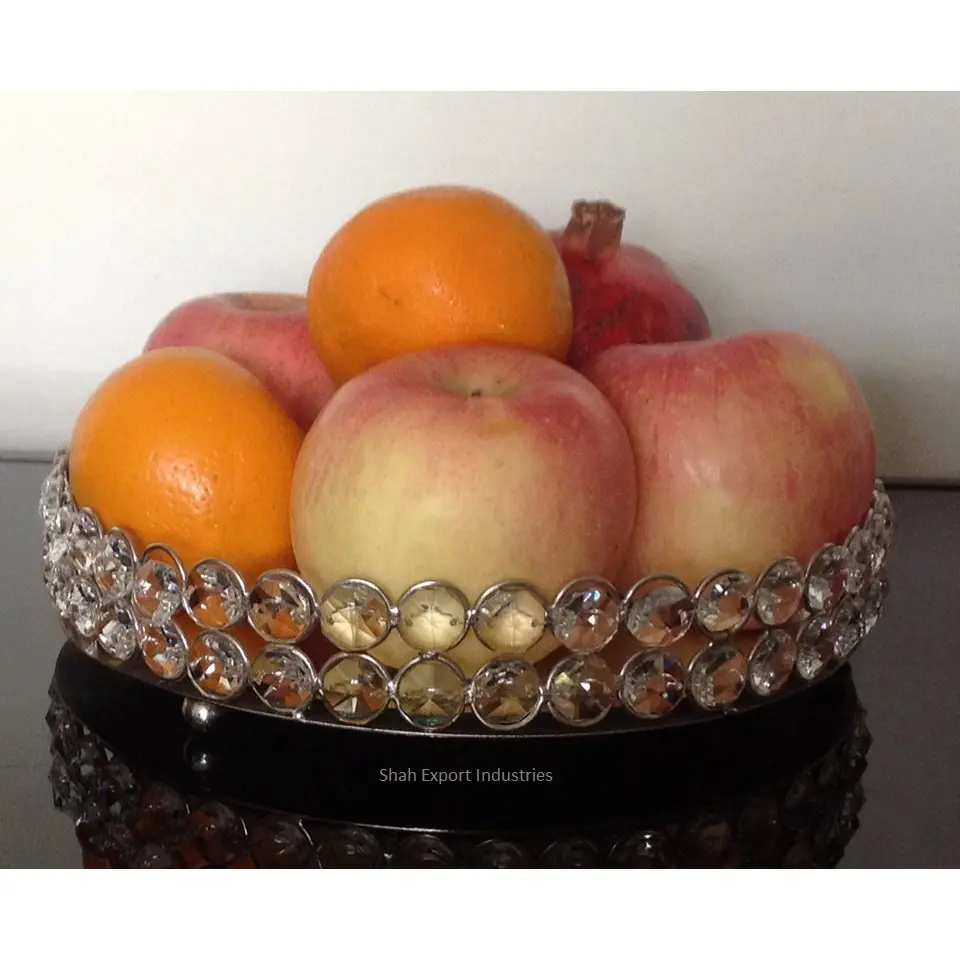 Оптовая продажа, посуда для свадебных мероприятий, круглые серебряные Сверкающее Хрустальное стекло, металлические зеркальные тарелки для фруктов, десертный дисплей