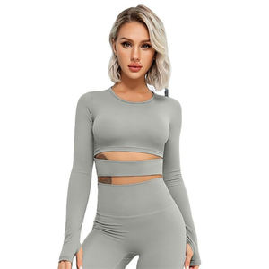 Ensemble de yoga sans couture pour femmes de qualité supérieure avec tenue de sport confortable à manches longues et vêtements de sport tricotés pour le fitness et le sport - Product Image 3