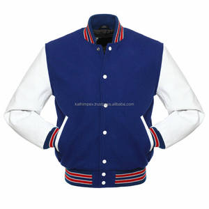 Veste d'université blanche royale personnalisée broderie laine corps cuir manches bouton pression fermeture toile support prêt Stock collège - Product Image 1