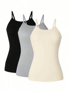 Nouveau Style 3-pack couleur unie Spaghetti sangle haut décontracté sans manches haut caraco pour printemps et été vêtements pour femmes - Product Image 2