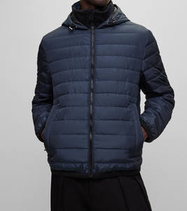 Veste coupe-vent matelassée en polyester noir brillant avec logo personnalisé OEM, prix de gros, streetwear à capuche zippé - Product Image 5