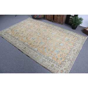 Vintage 5.5x8.5 ft Rug, Turkish Rug, <b>Yellow</b> Check <b>Wool</b> Rug - Product Image 4