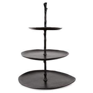 Iron black powder coated finished <b>3</b> <b>tier</b> <b>cake</b> <b>stand</b> with raised pedestal for small gatherings family events or tea parties - Product Image 1