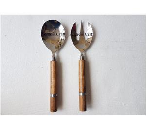 Outil de service en acier inoxydable de haute qualité avec poignée en résine de bois ensemble de serveur de salade noël saint valentin événements vaisselle couverts - Product Image 5