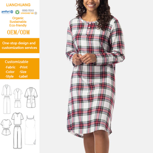 <span class=keywords><strong>Camicia</strong></span> da <span class=keywords><strong>Notte</strong></span> Henley in Flanella per Donne, Maniche Lunghe, in <span class=keywords><strong>Cotone</strong></span> di Bambù, Pigiama Organico Femminile - Product Image 1