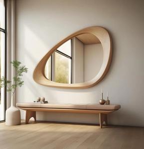 Eco-Friendly Handmade Oak Wood Art <b>Deco</b> Wall <b>Mirror</b> Luxury Decorative for Living Room - Product Image 1