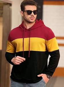 Sudadera de manga larga con bloques de colores para hombre, sudadera informal de invierno con bolsillo de canguro, diseño moderno, ajuste cómodo - Product Image 4
